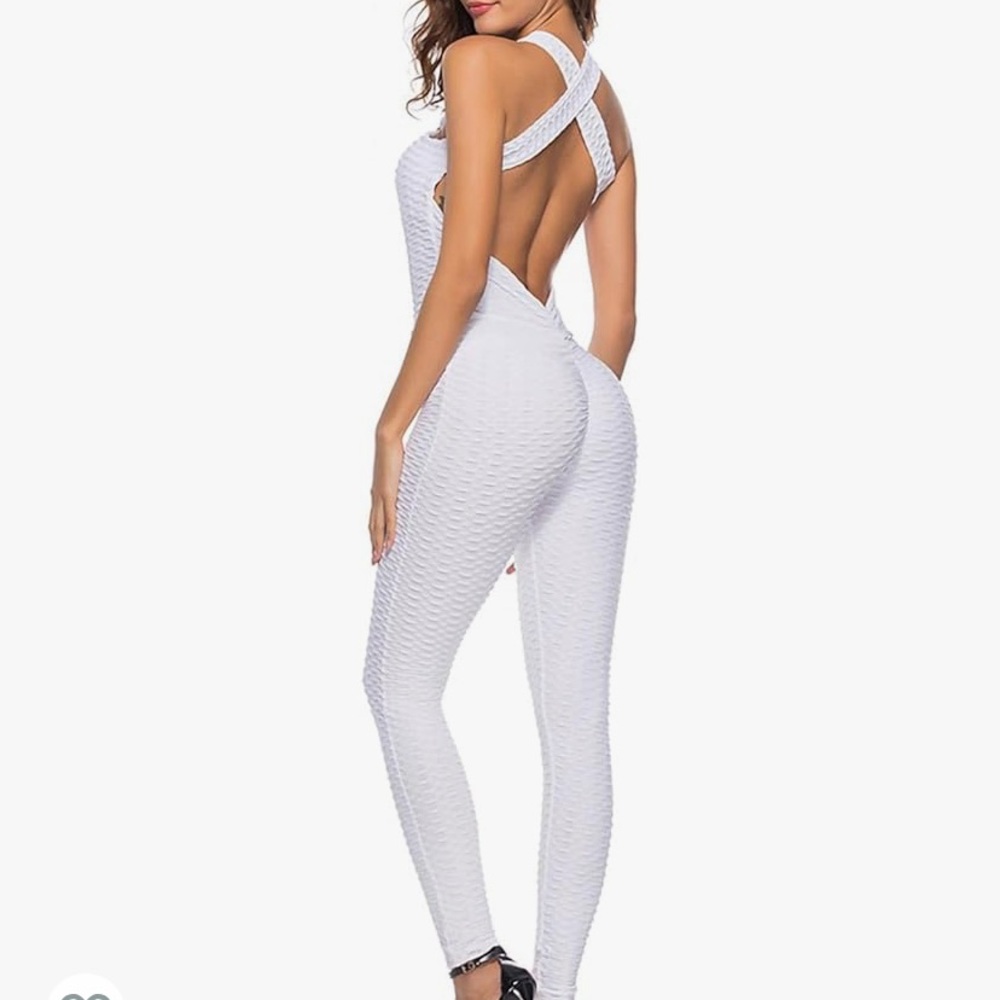 White Jumpsuit One Piece Teddy Workout Outfit Textured Lift